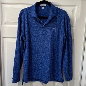 Peter Millar Cobalt Patterned Long Sleeve Polo